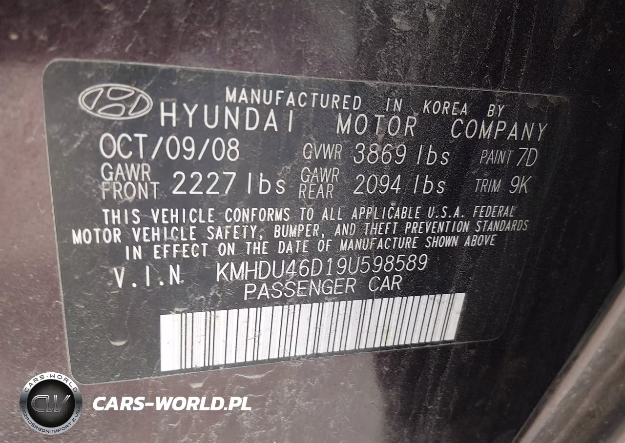 2009 Hyundai Elantra Gls VIN:KMHDU46D19U598589 - 9