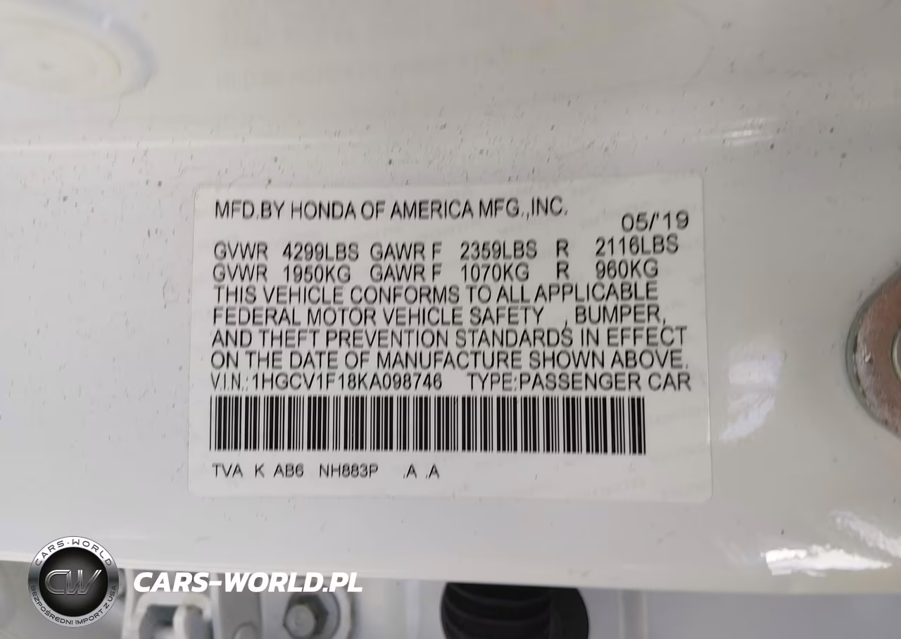 2019 Honda Accord Lx VIN:1HGCV1F18KA098746 - 9