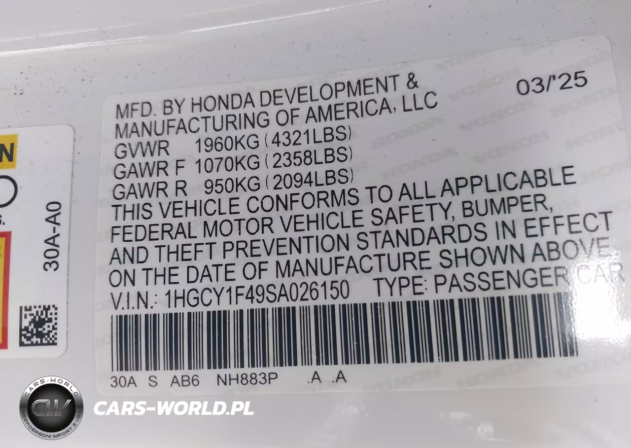 2025 Honda Accord Se VIN:1HGCY1F49SA026150 - 9