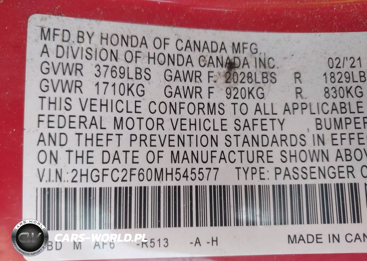 2021 Honda Civic Lx VIN:2HGFC2F60MH545577 - 9
