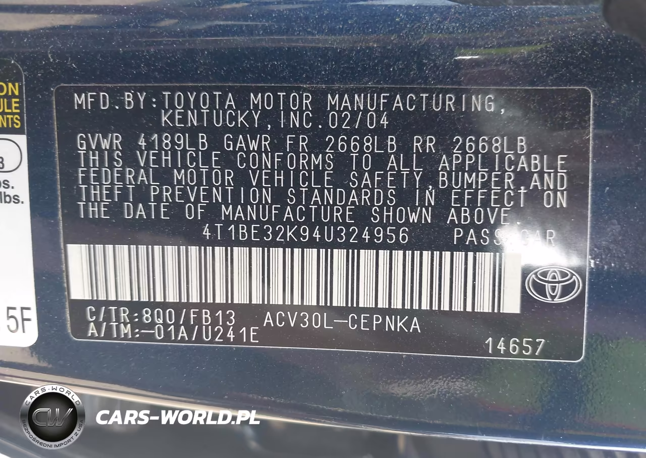 2004 Toyota Camry Le VIN:4T1BE32K94U324956 - 9