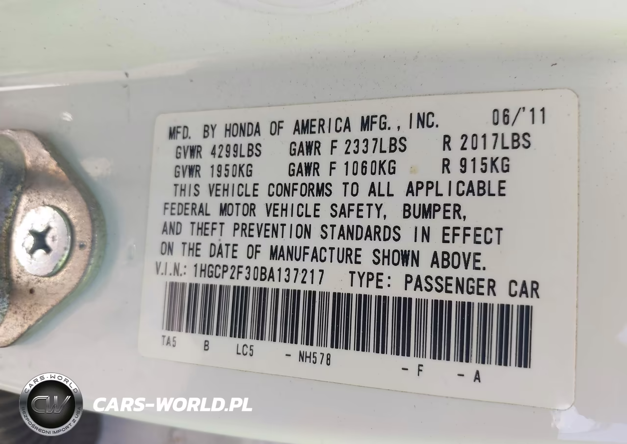 2011 Honda Accord 2.4 Lx VIN:1HGCP2F30BA137217 - 9