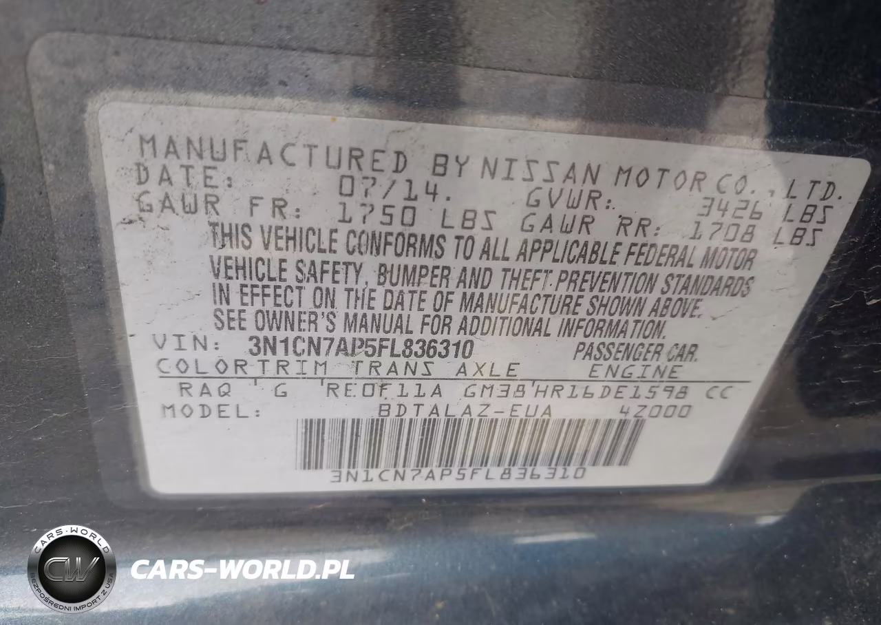 2015 Nissan Versa 1.6 S+ VIN:3N1CN7AP5FL836310 - 9