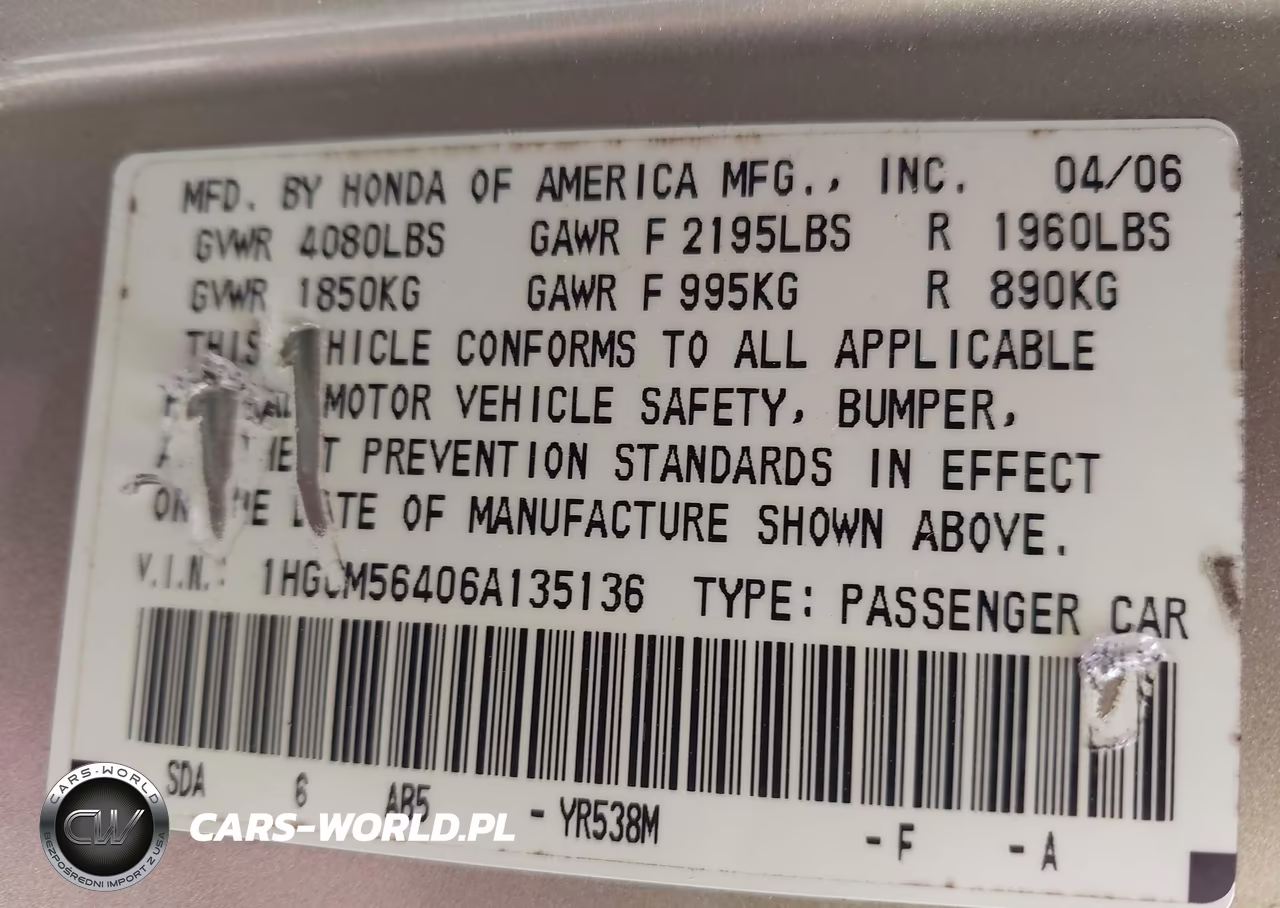 2006 Honda Accord 2.4 Lx VIN:1HGCM56406A135136 - 9