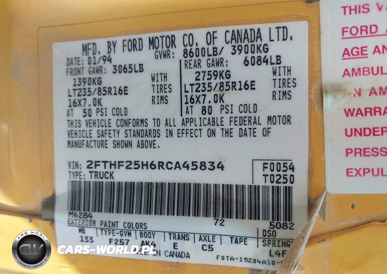 1994 Ford F250 VIN:2FTHF25H6RCA45834 - 9