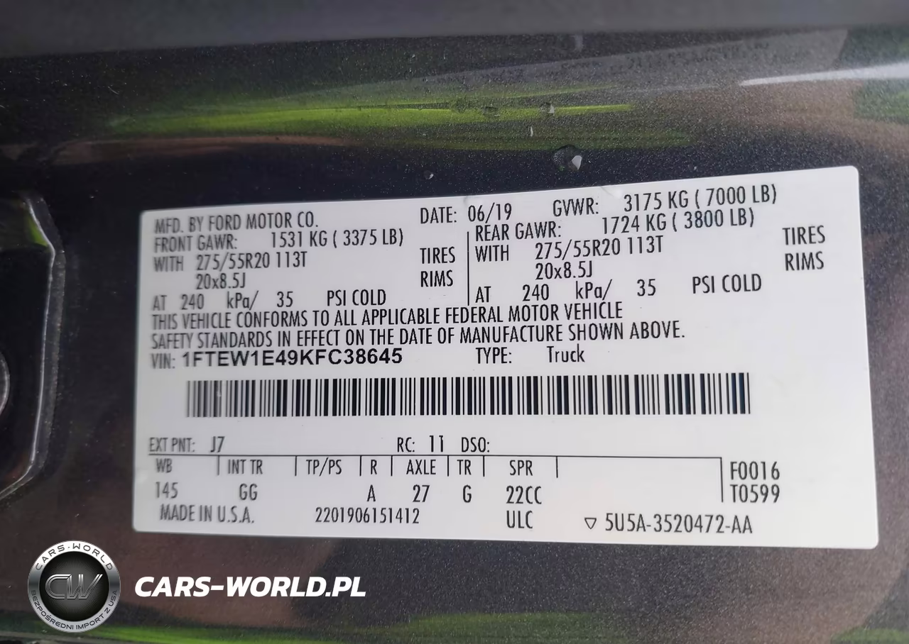 2019 Ford F-150 Xl VIN:1FTEW1E49KFC38645 - 9