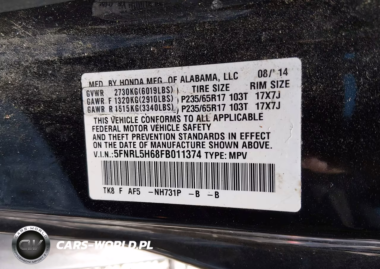 2015 Honda Odyssey Ex-L VIN:5FNRL5H68FB011374 - 9