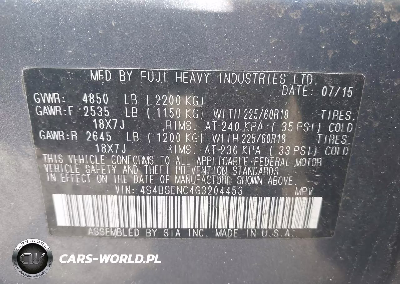 2016 Subaru Outback 3.6R Limited VIN:4S4BSENC4G3204453 - 9