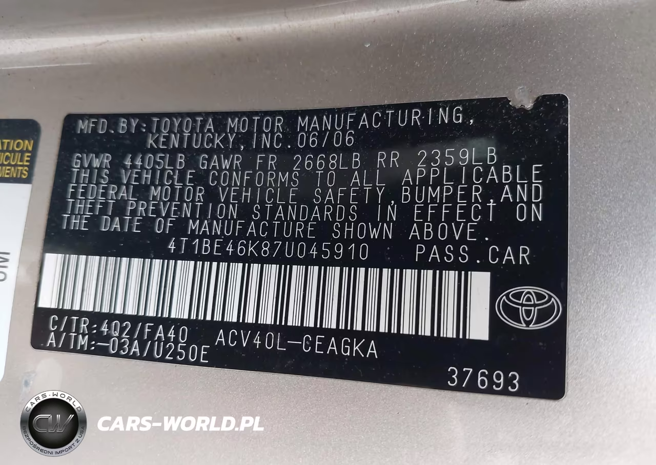 2007 Toyota Camry Xle VIN:4T1BE46K87U045910 - 9