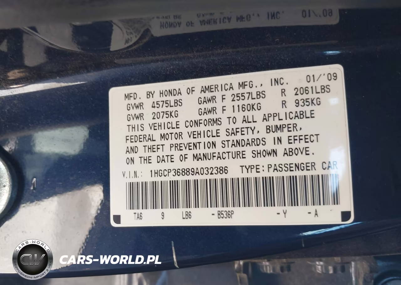 2009 Honda Accord 3.5 Ex-L VIN:1HGCP36889A032386 - 9
