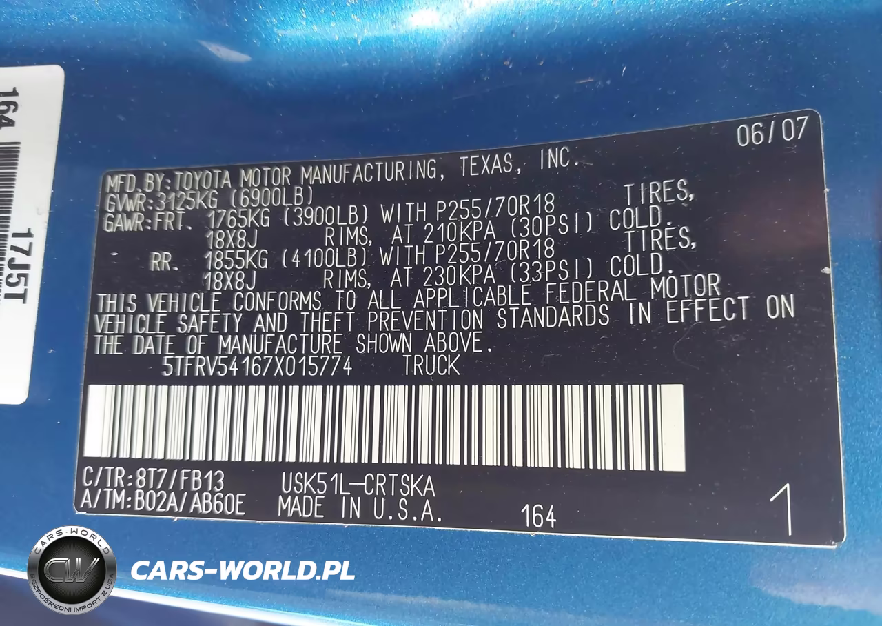 2007 Toyota Tundra Sr5 V8 VIN:5TFRV54167X015774 - 9