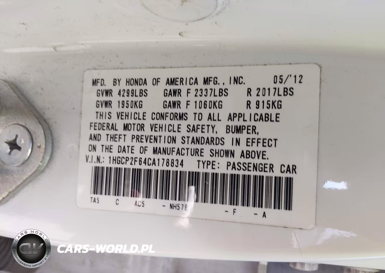 2012 Honda Accord 2.4 Se VIN:1HGCP2F64CA178834 - 9