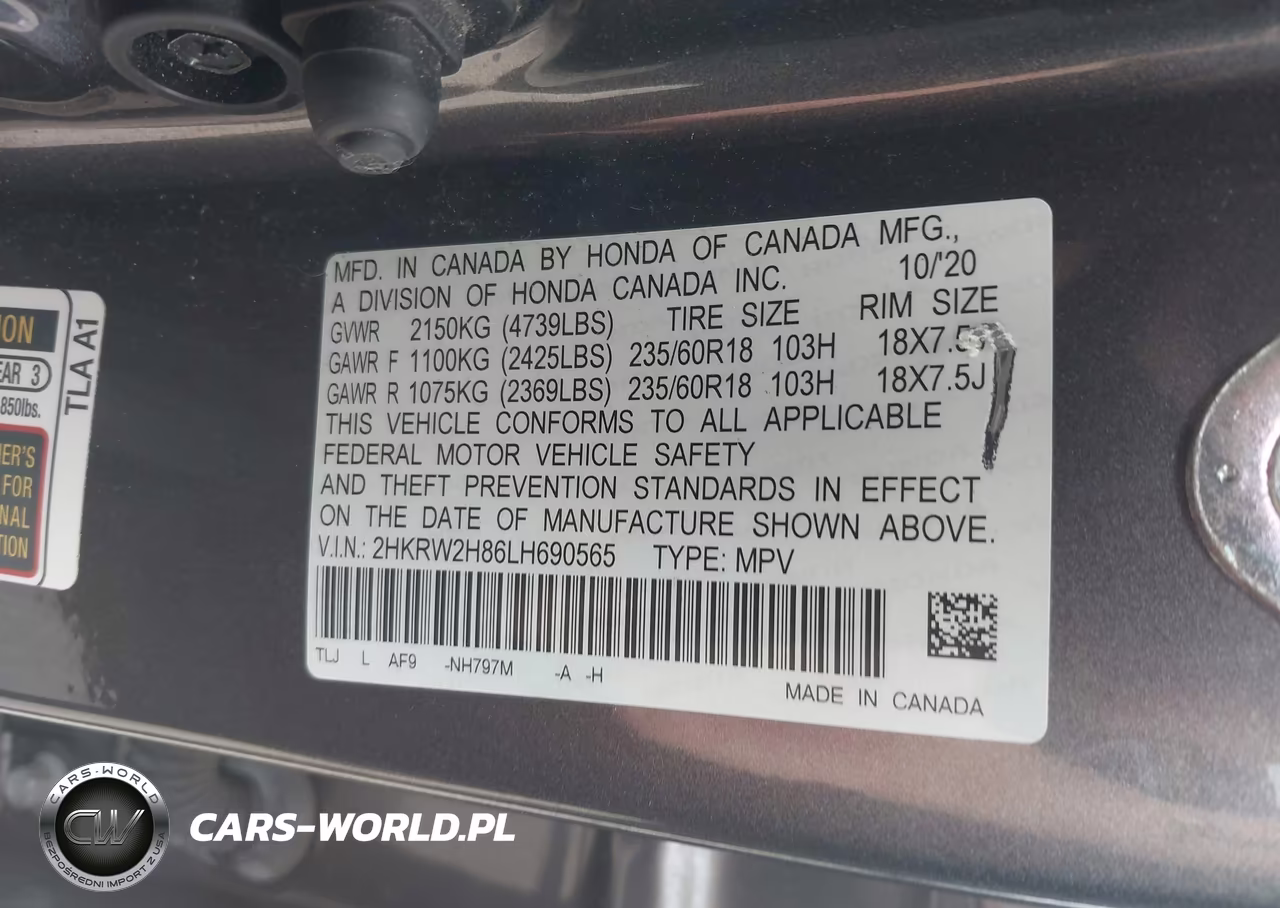 2020 Honda Cr-V Awd Ex-L VIN:2HKRW2H86LH690565 - 9