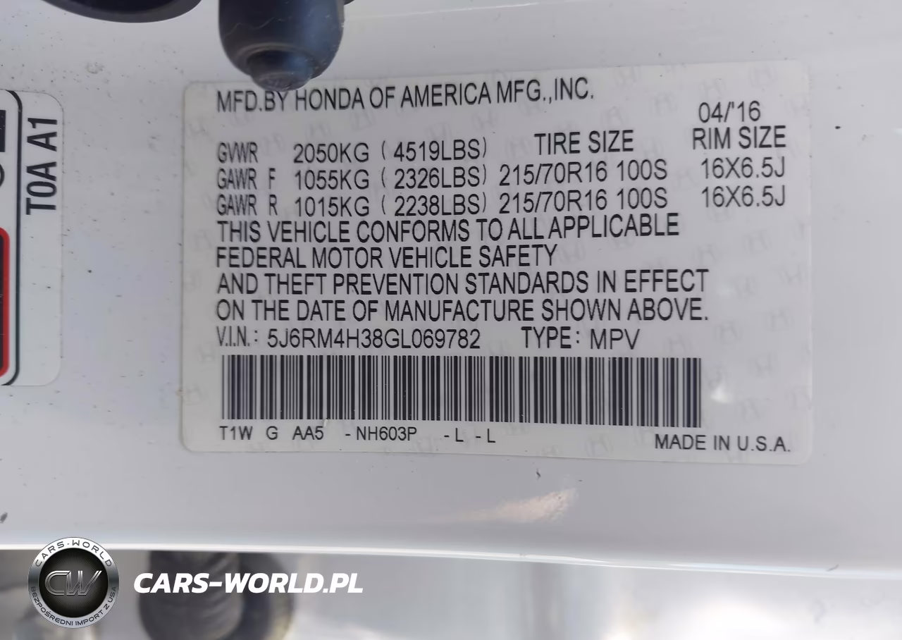 2016 Honda Cr-V Lx VIN:5J6RM4H38GL069782 - 9