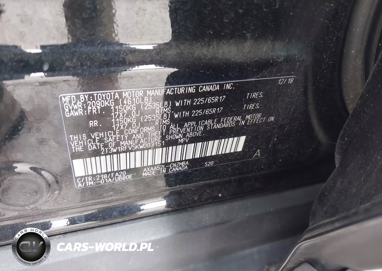 2019 Toyota Rav4 Xle VIN:2T3W1RFV5KW003151 - 9