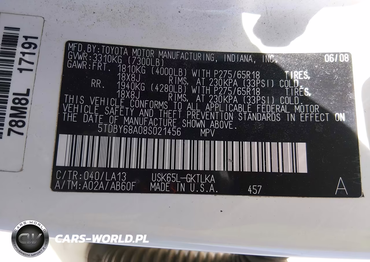 2008 Toyota Sequoia Limited 5.7L V8 VIN:5TDBY68A08S021456 - 9