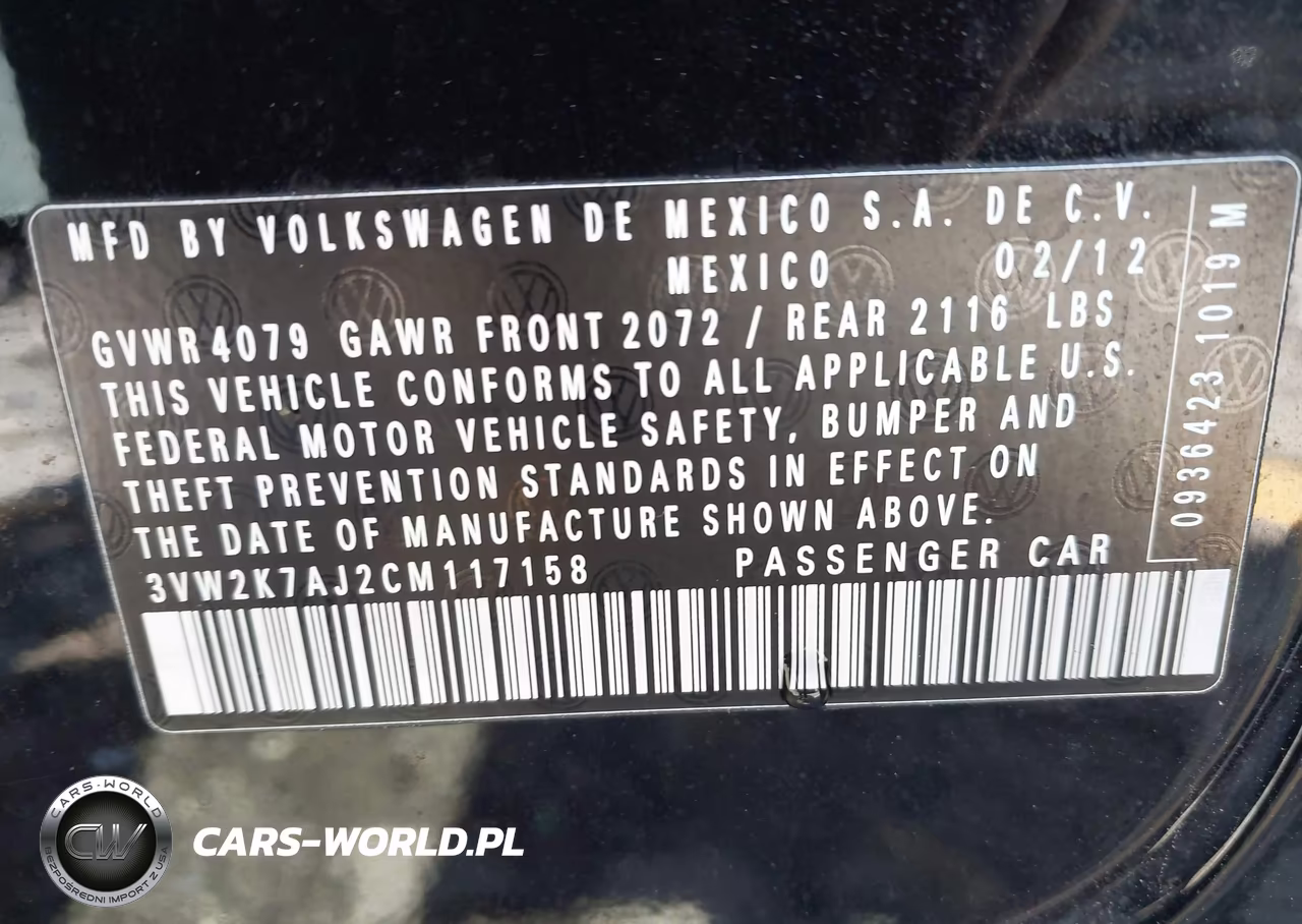 2012 Volkswagen Jetta 2.0L S VIN:3VW2K7AJ2CM117158 - 9