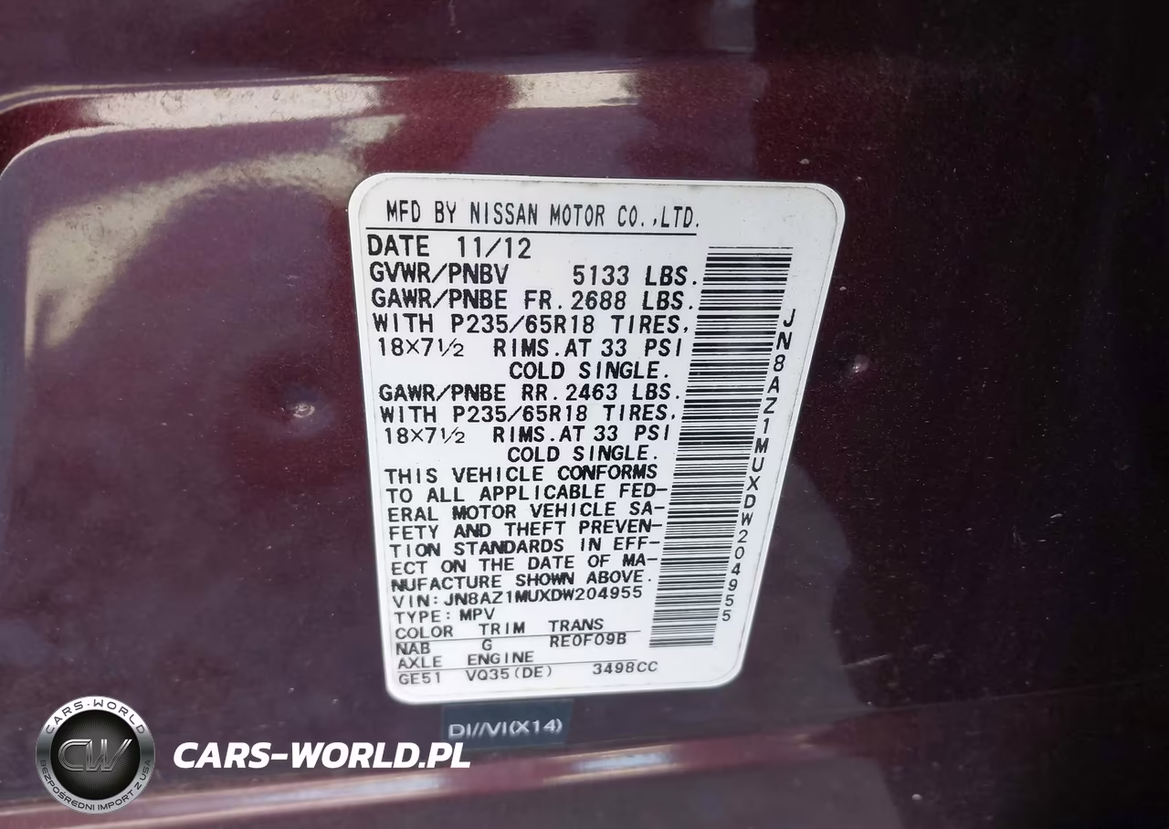 2013 Nissan Murano S VIN:JN8AZ1MUXDW204955 - 9