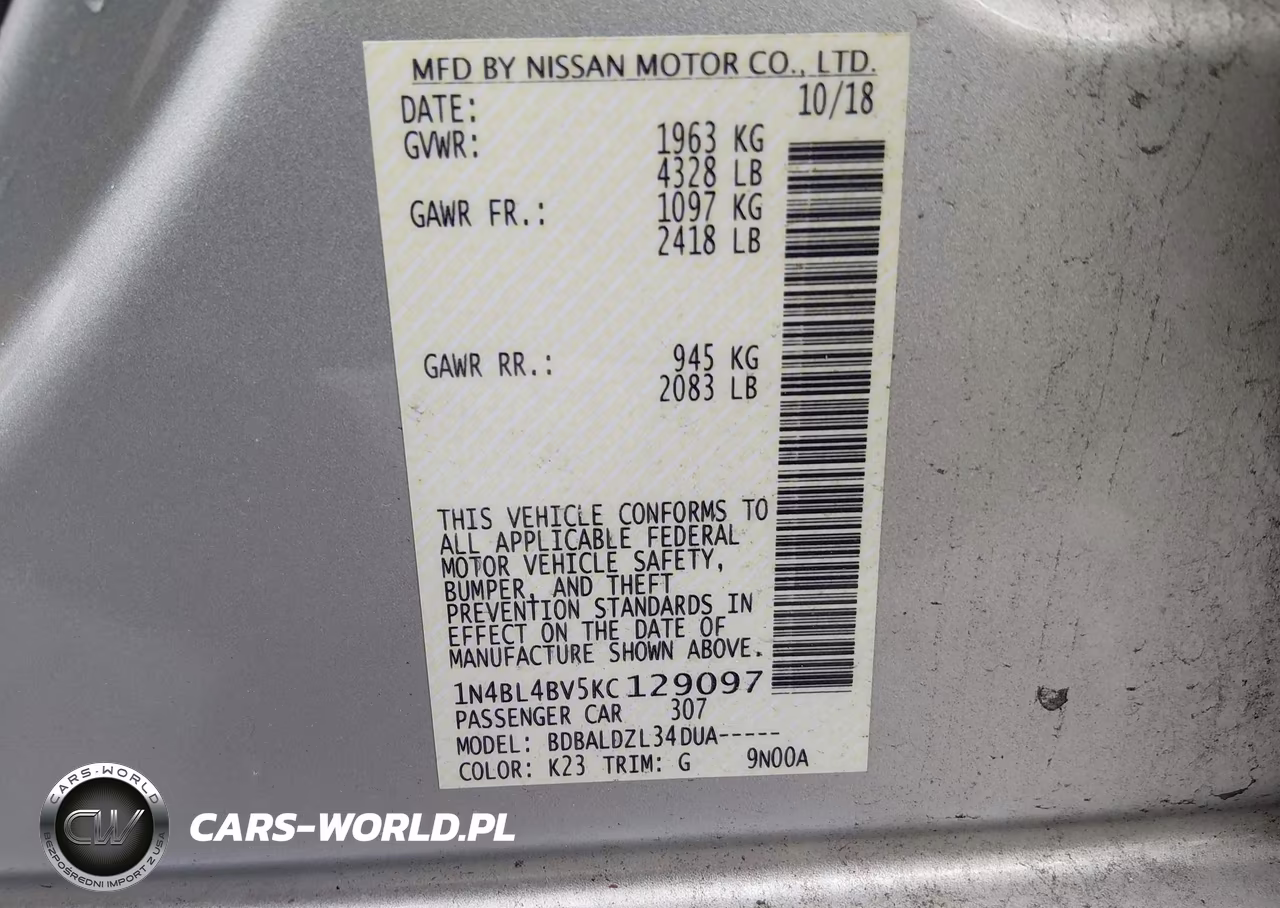 2019 Nissan Altima 2.5 S VIN:1N4BL4BV5KC129097 - 9