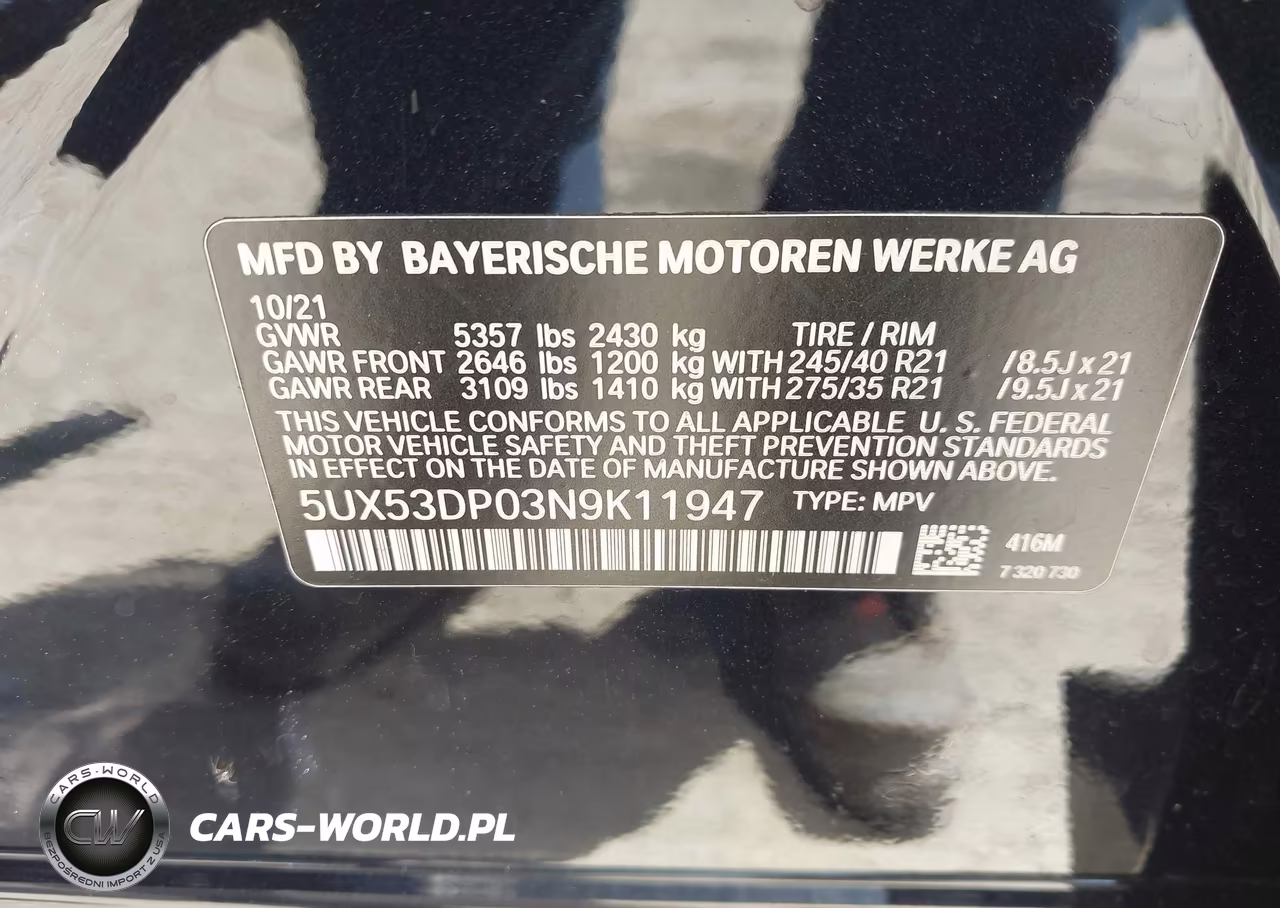 2022 BMW X3 xDrive30I VIN:5UX53DP03N9K11947 - 9