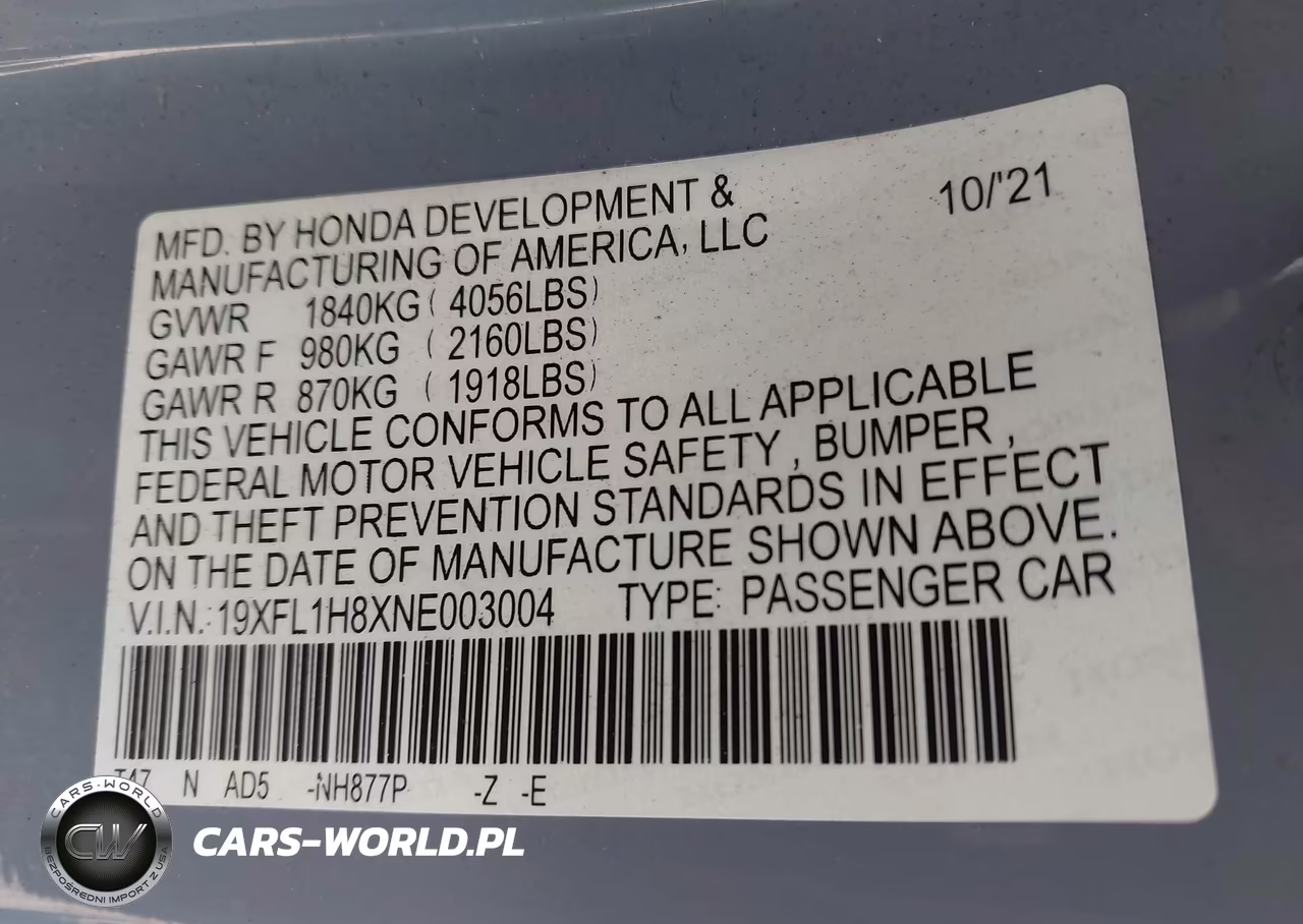 2022 Honda Civic Sport Touring VIN:19XFL1H8XNE003004 - 9