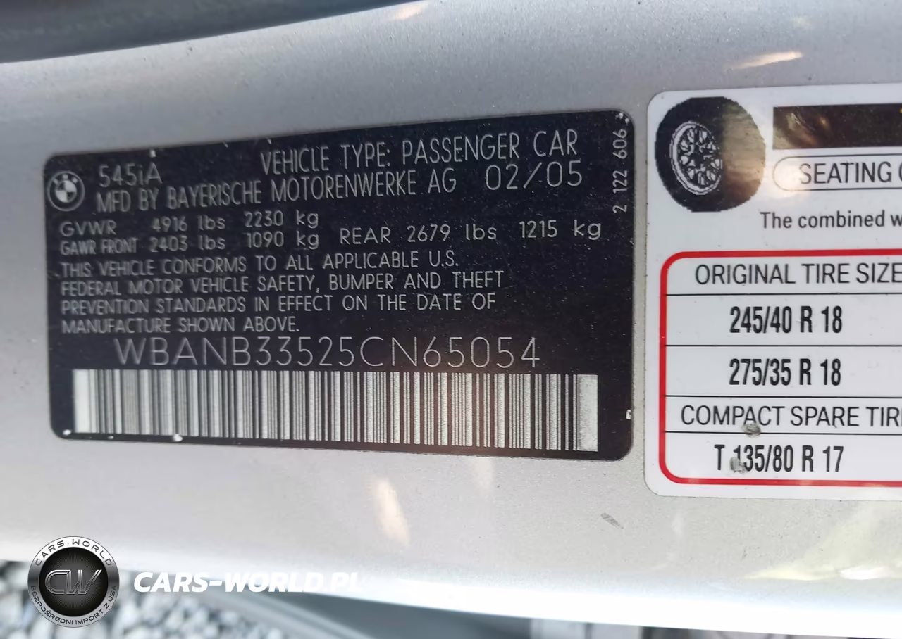 2005 BMW 545I VIN:WBANB33525CN65054 - 9