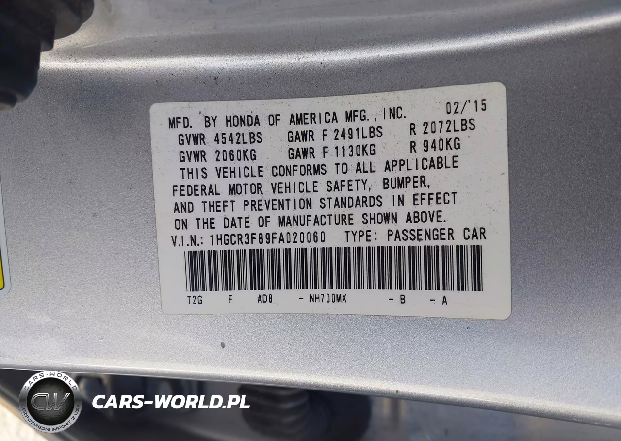 2015 Honda Accord Ex-L V-6 VIN:1HGCR3F89FA020060 - 9