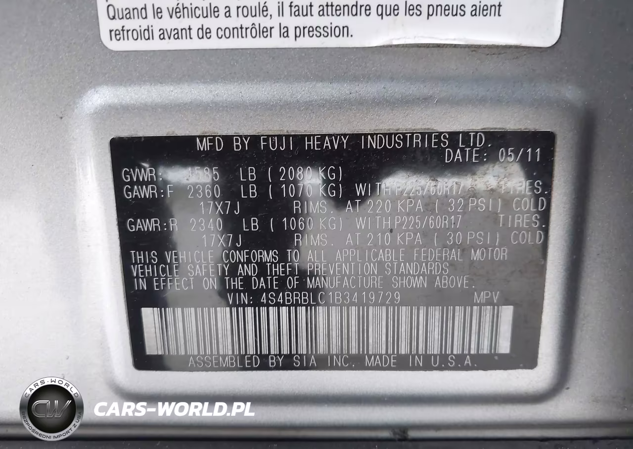 2011 Subaru Outback 2.5I Limited VIN:4S4BRBLC1B3419729 - 9