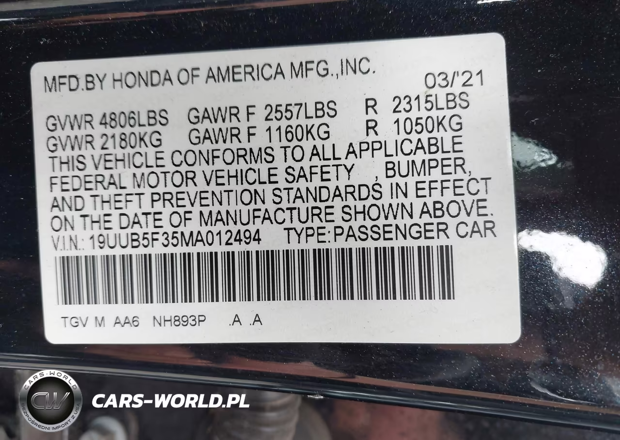 2021 Acura Tlx Standard VIN:19UUB5F35MA012494 - 9