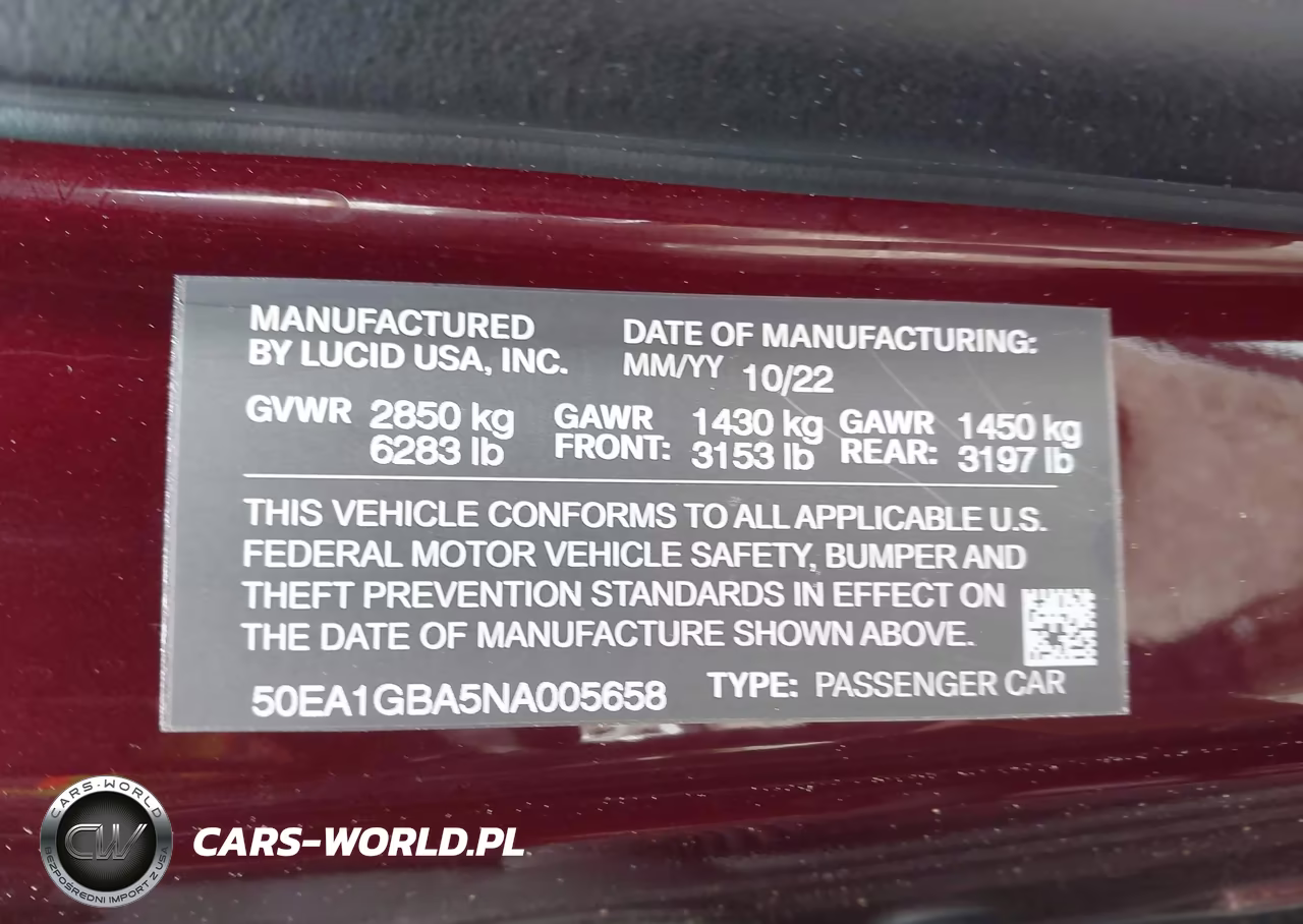 2022 Lucid Air Grand Touring VIN:50EA1GBA5NA005658 - 9