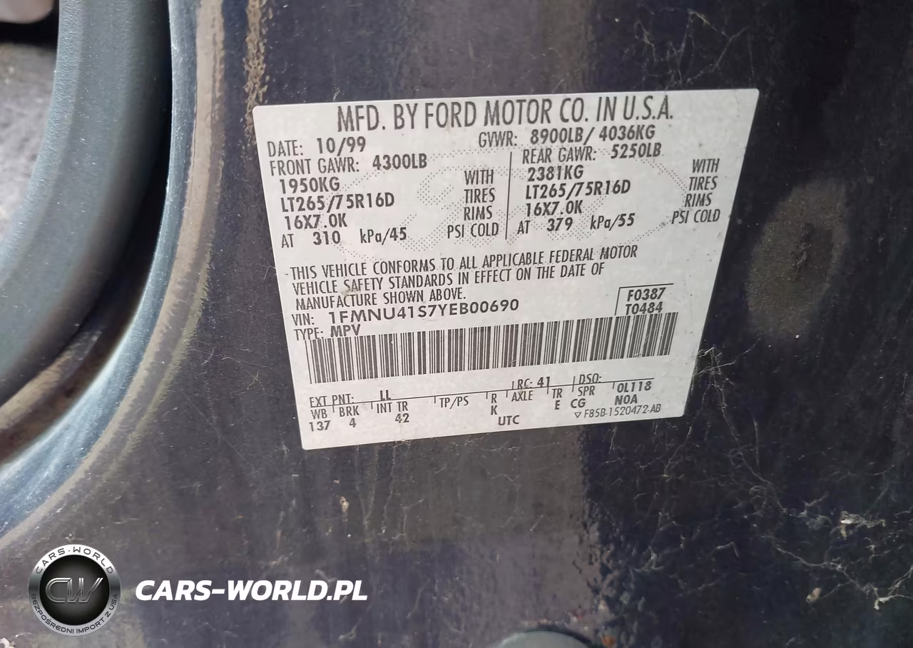 2000 Ford Excursion Xlt VIN:1FMNU41S7YEB00690 - 9