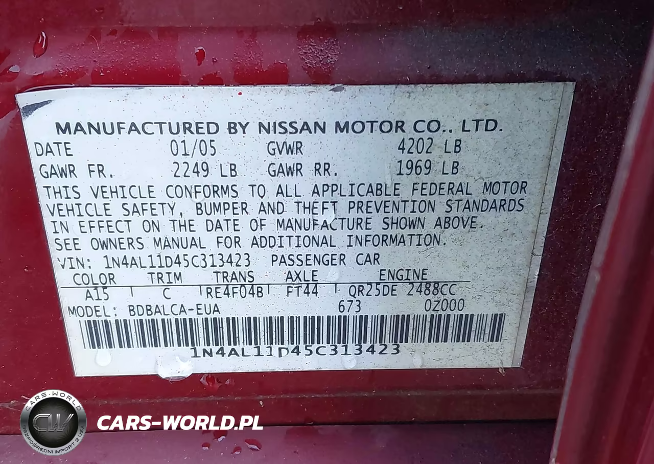 2005 Nissan Altima 2.5 S VIN:1N4AL11D45C313423 - 9