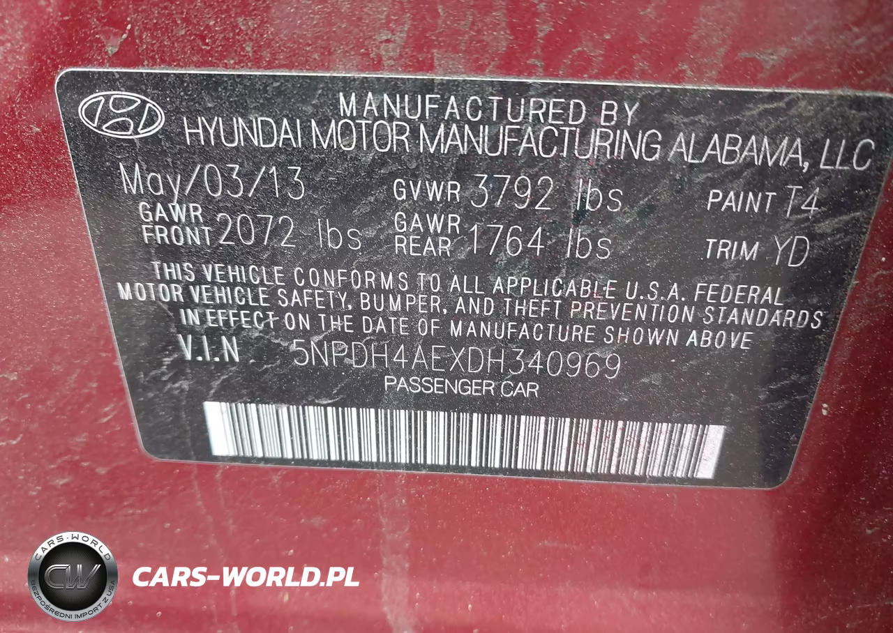 2013 Hyundai Elantra Gls VIN:5NPDH4AEXDH340969 - 9