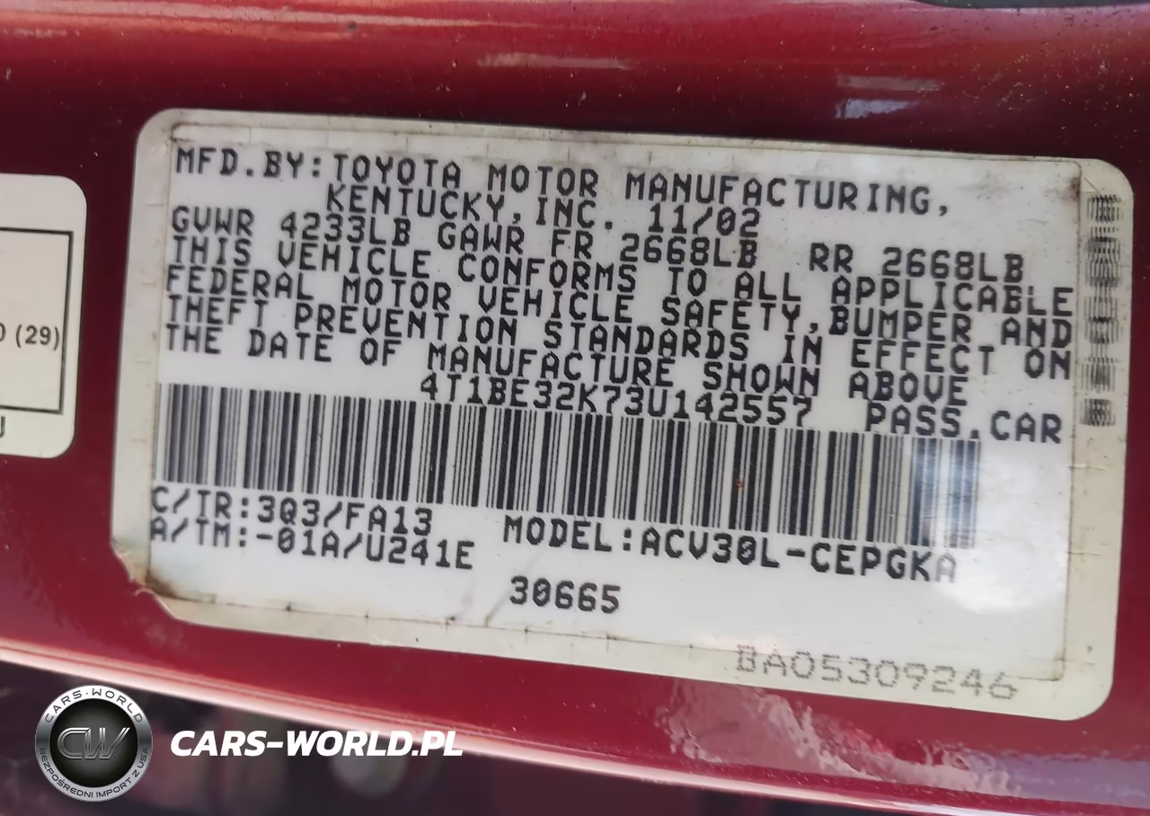 2003 Toyota Camry Xle VIN:4T1BE32K73U142557 - 9