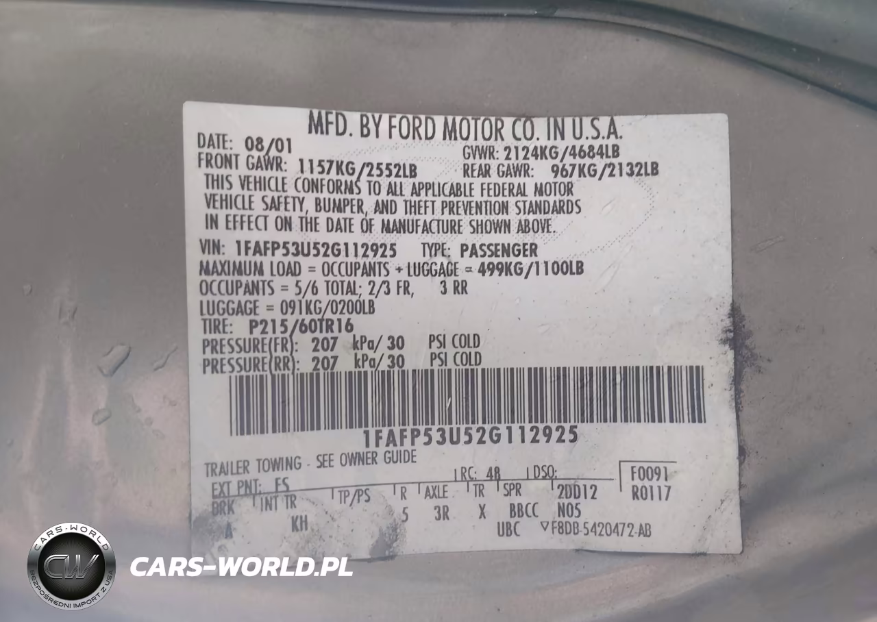 2002 Ford Taurus Se VIN:1FAFP53U52G112925 - 9