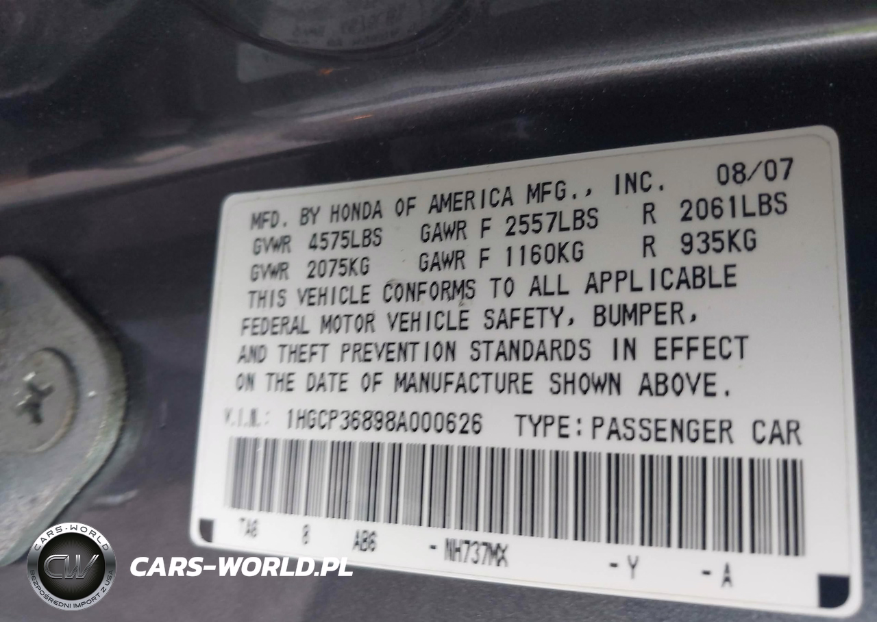 2008 Honda Accord 3.5 Ex-L VIN:1HGCP36898A000626 - 9