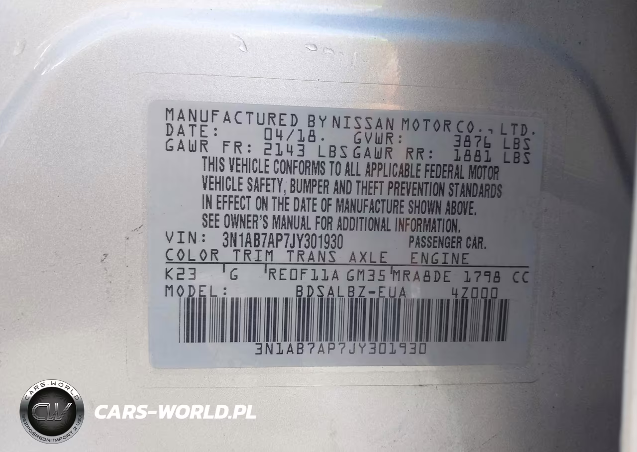 2018 Nissan Sentra S VIN:3N1AB7AP7JY301930 - 9