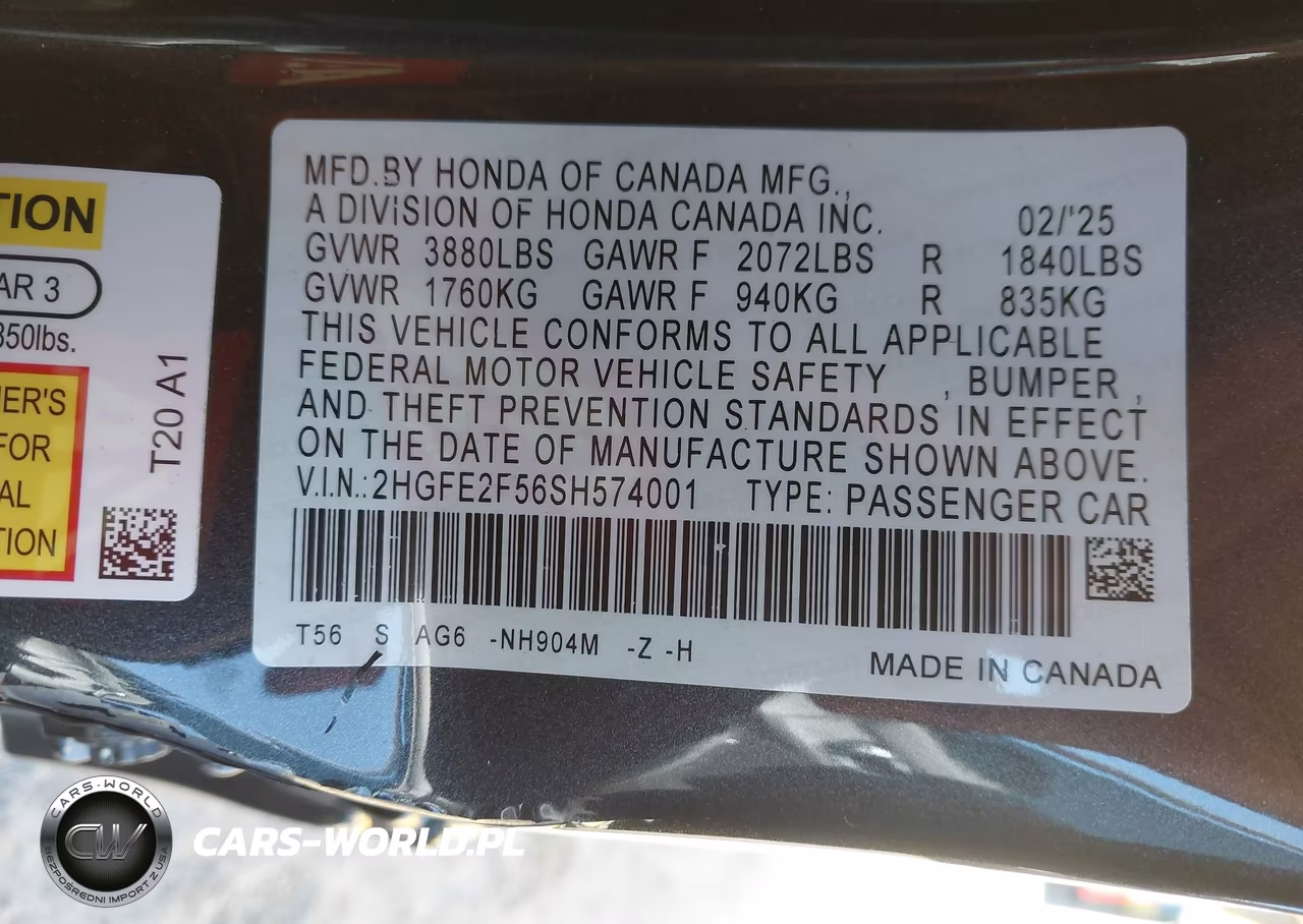 2025 Honda Civic Sport VIN:2HGFE2F56SH574001 - 9