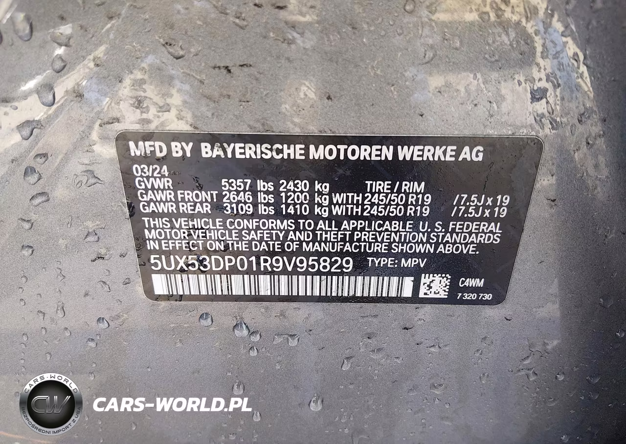 2024 BMW X3 xDrive30I VIN:5UX53DP01R9V95829 - 9
