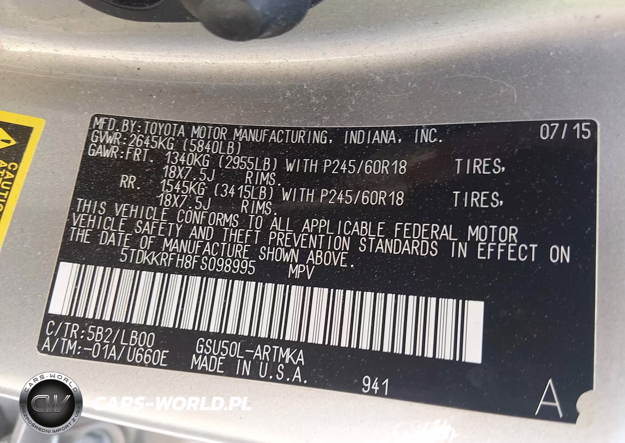 2015 Toyota Highlander Xle V6 VIN:5TDKKRFH8FS098995 - 9