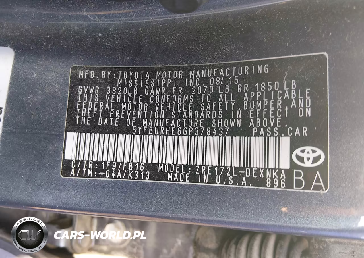 2016 Toyota Corolla Le VIN:5YFBURHE6GP378437 - 9