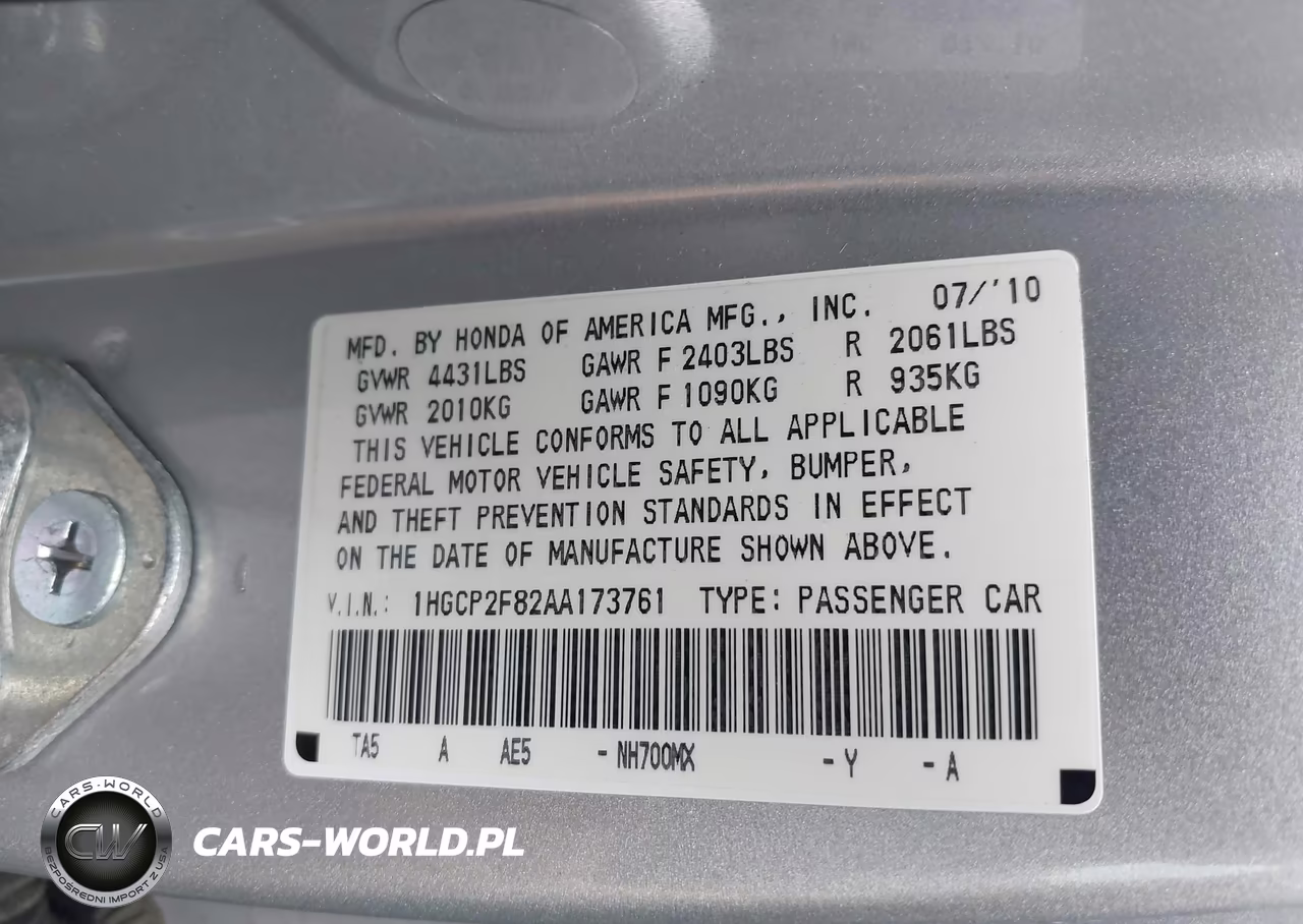 2010 Honda Accord 2.4 Ex-L VIN:1HGCP2F82AA173761 - 9