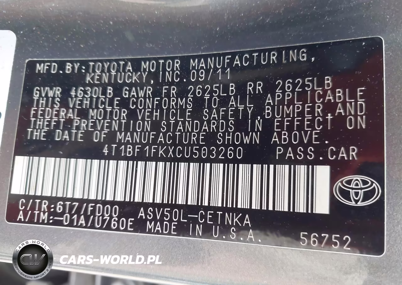 2012 Toyota Camry Le VIN:4T1BF1FKXCU503260 - 9