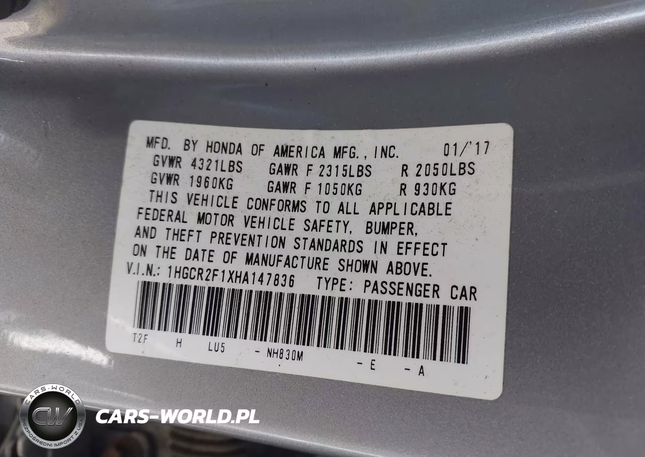 2017 Honda Accord Sport Se VIN:1HGCR2F1XHA147836 - 9