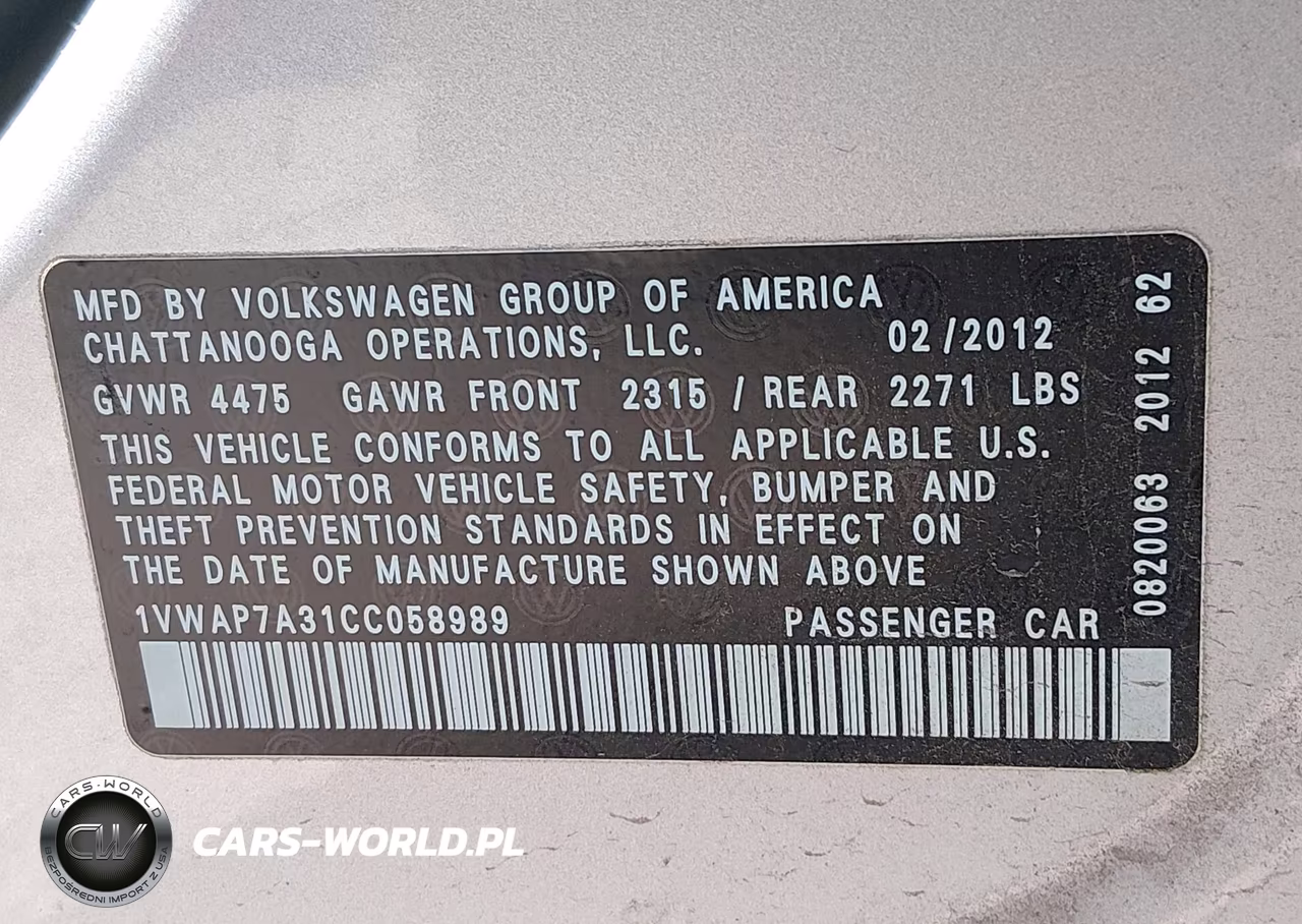 2012 Volkswagen Passat 2.5L S VIN:1VWAP7A31CC058989 - 9
