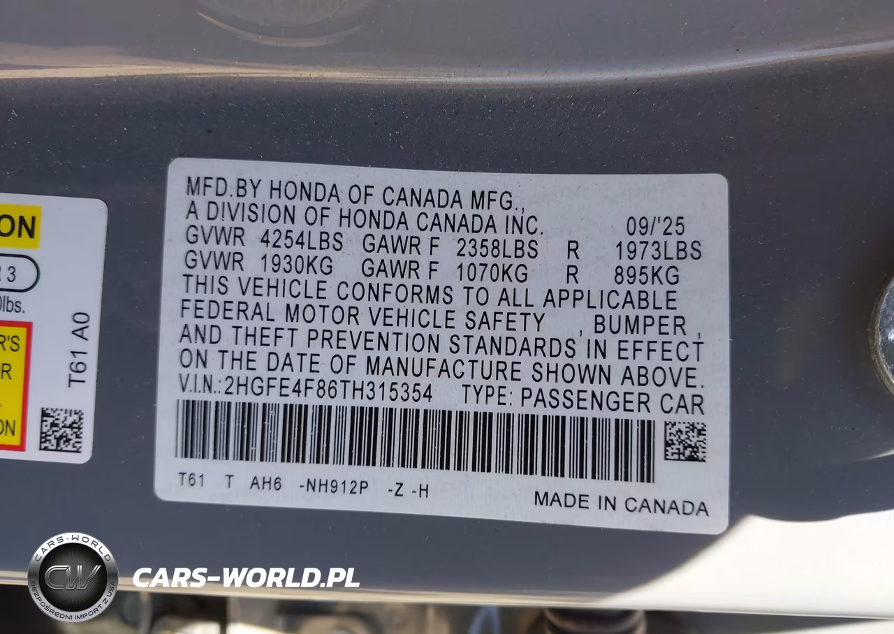 2026 Honda Civic Hybrid Sport-Sport Touring VIN:2HGFE4F86TH315354 - 9