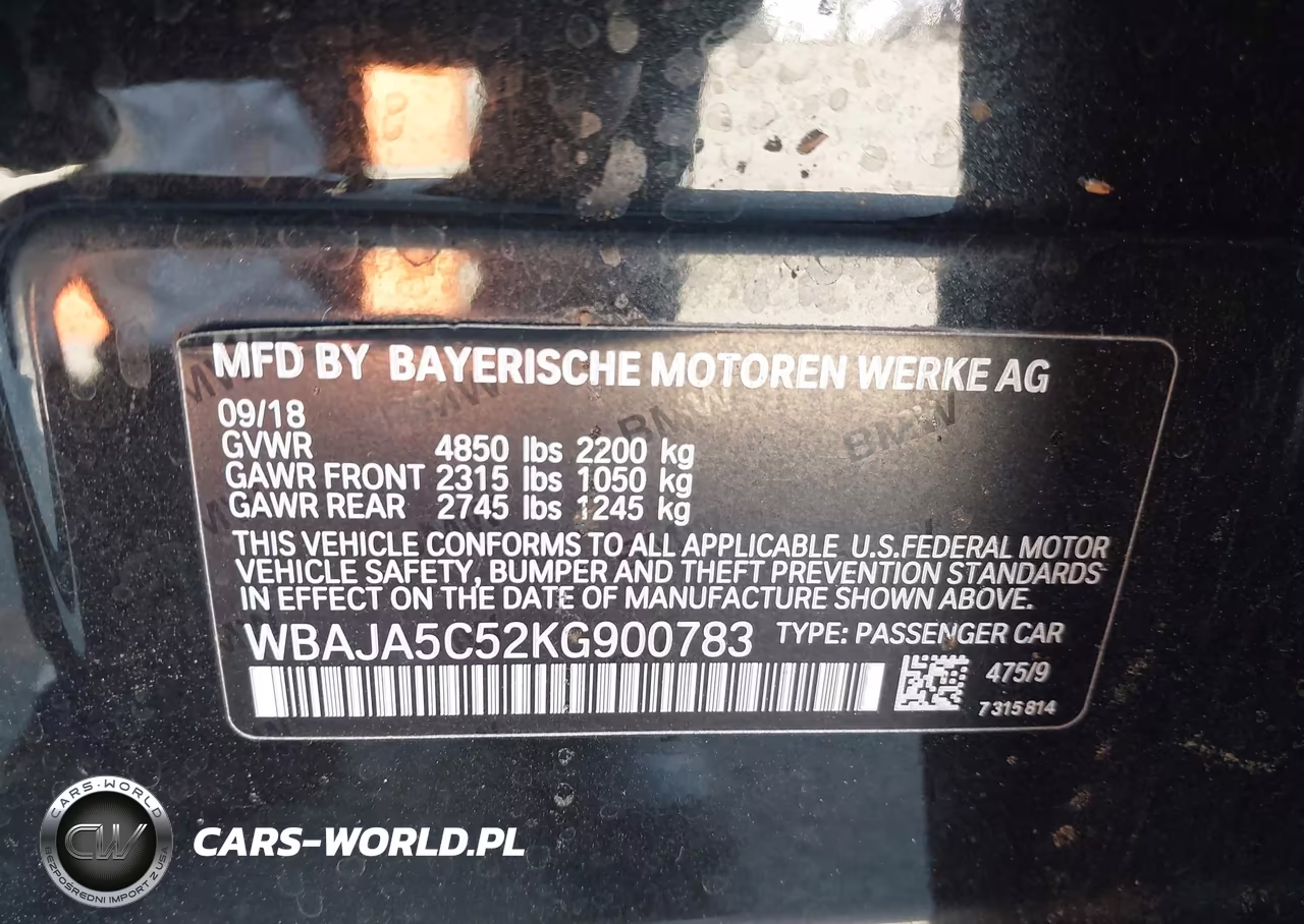 2019 BMW 530I VIN:WBAJA5C52KG900783 - 9