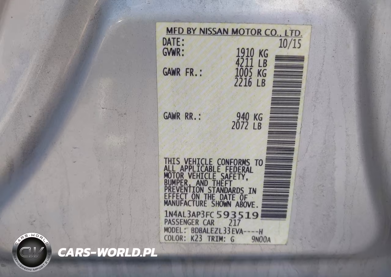 2015 Nissan Altima 2.5 S VIN:1N4AL3AP3FC593519 - 9
