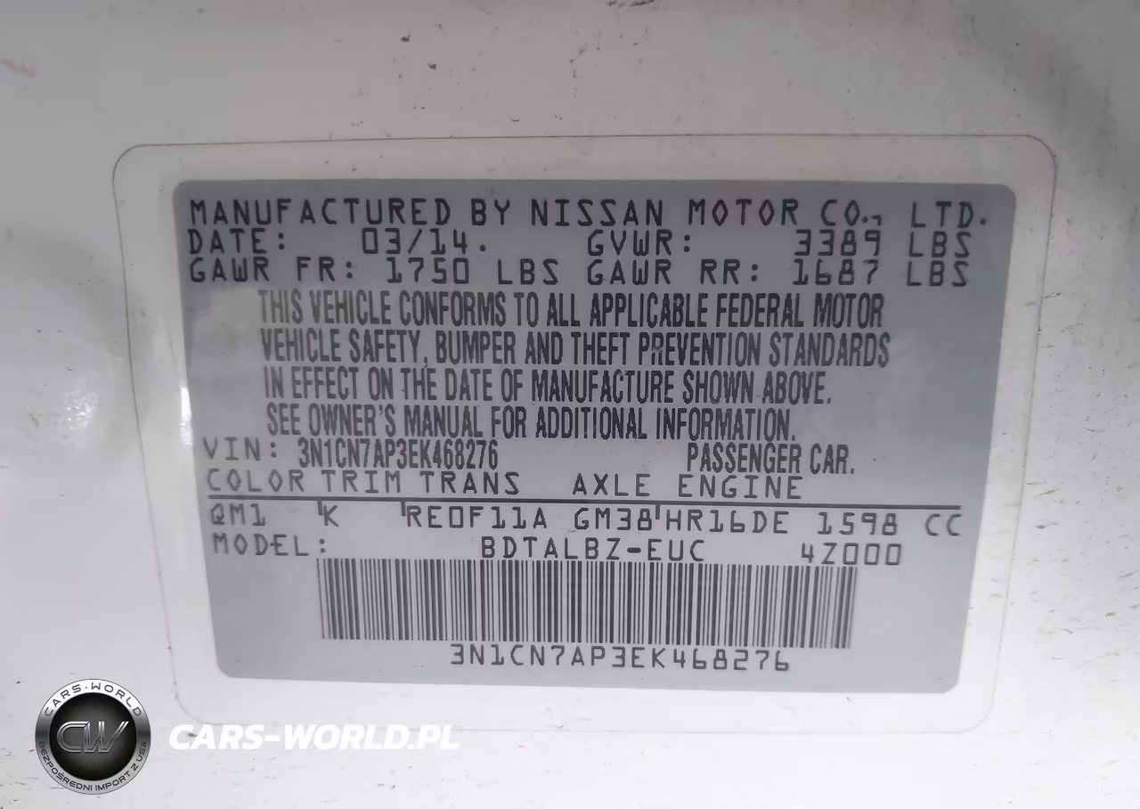 2014 Nissan Versa 1.6 Sv VIN:3N1CN7AP3EK468276 - 9