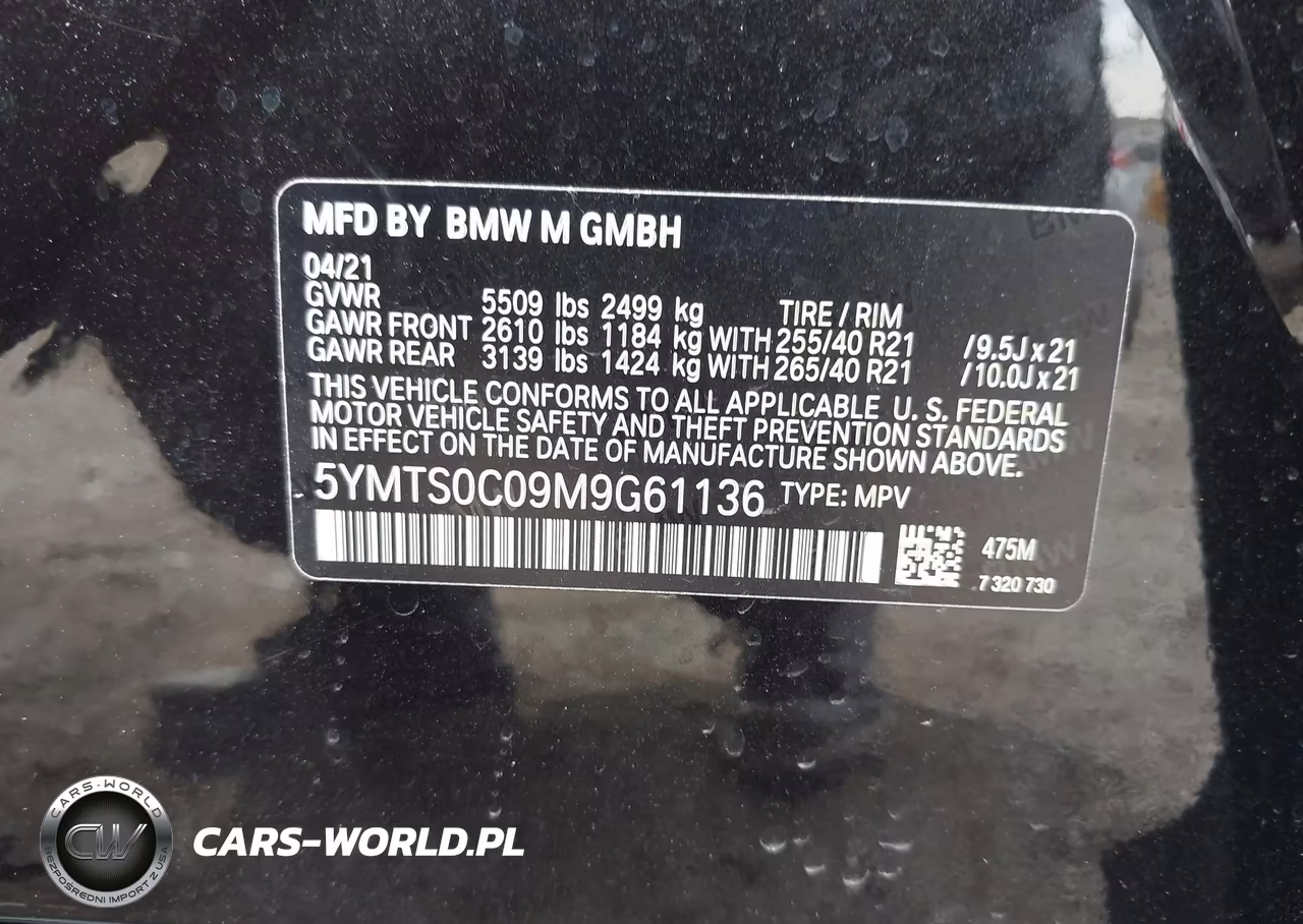2021 BMW X3 M VIN:5YMTS0C09M9G61136 - 9